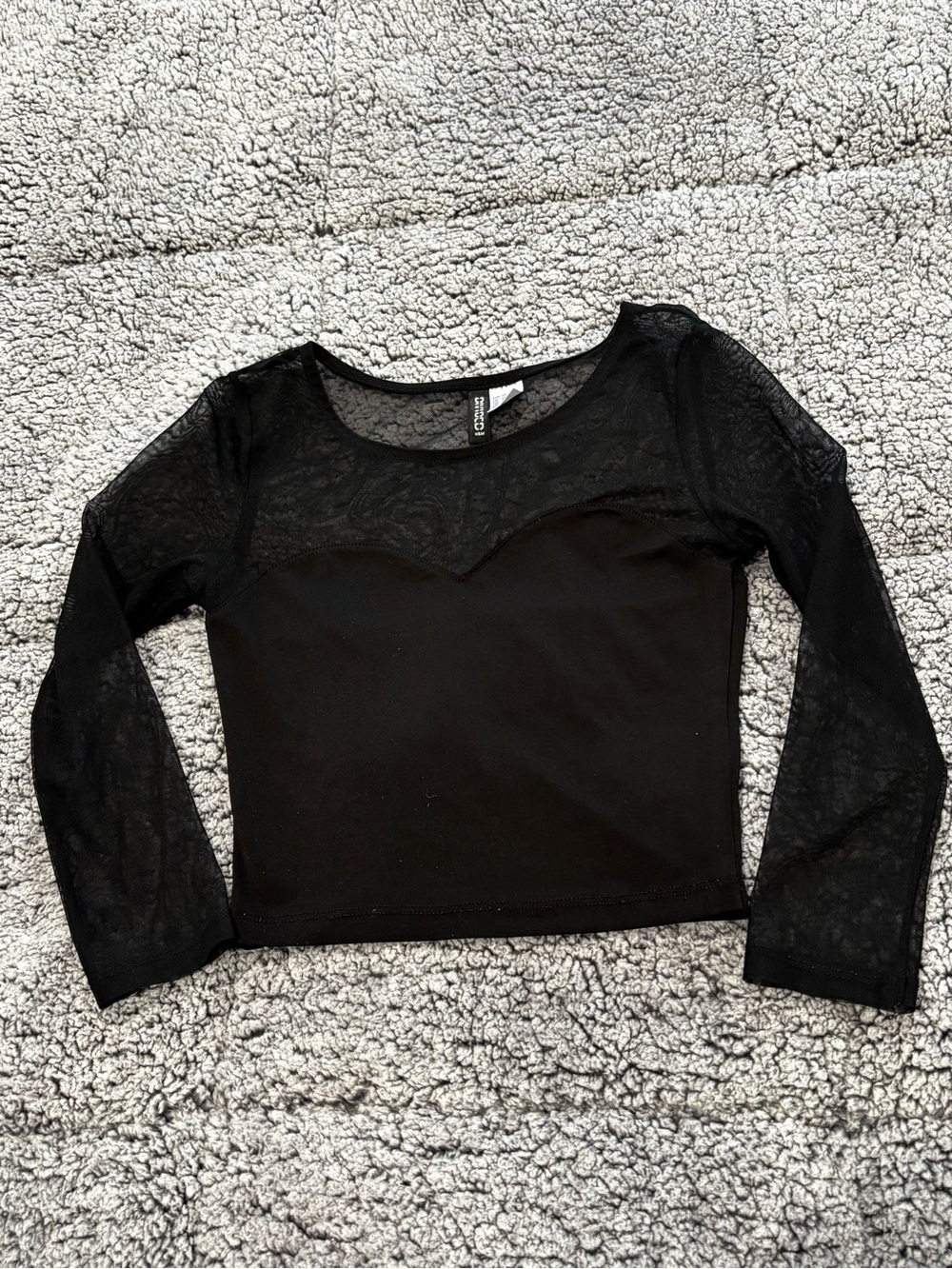 H&M Black Mesh Yoke Long-Sleeve Top